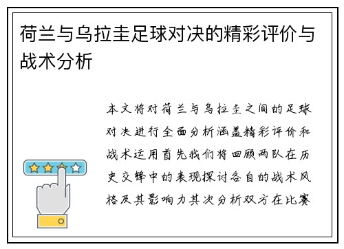 荷兰与乌拉圭足球对决的精彩评价与战术分析